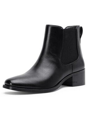 Faux Leather Chelsea Ankle Boots Square Toe Block Heel Pull-On